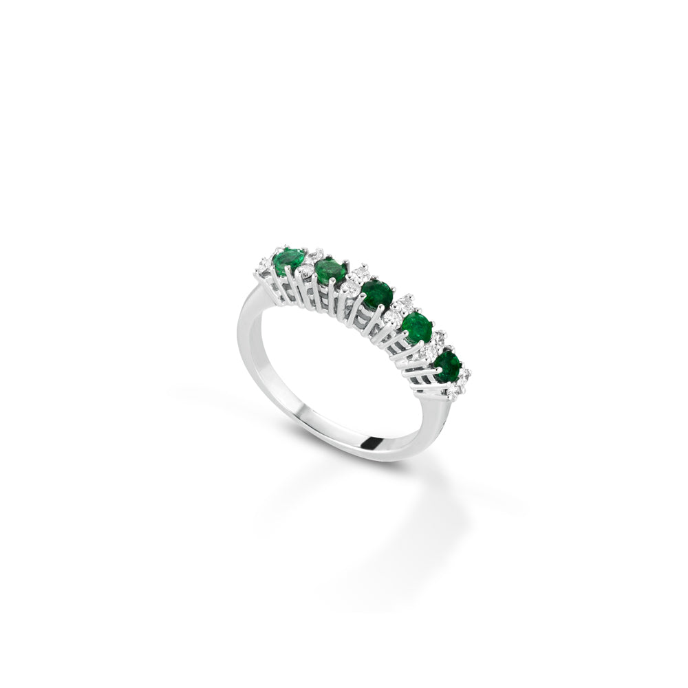 ANELLO VERETTA IN ORO BIANCO 18KT CON DIAMANTI E SMERALDI