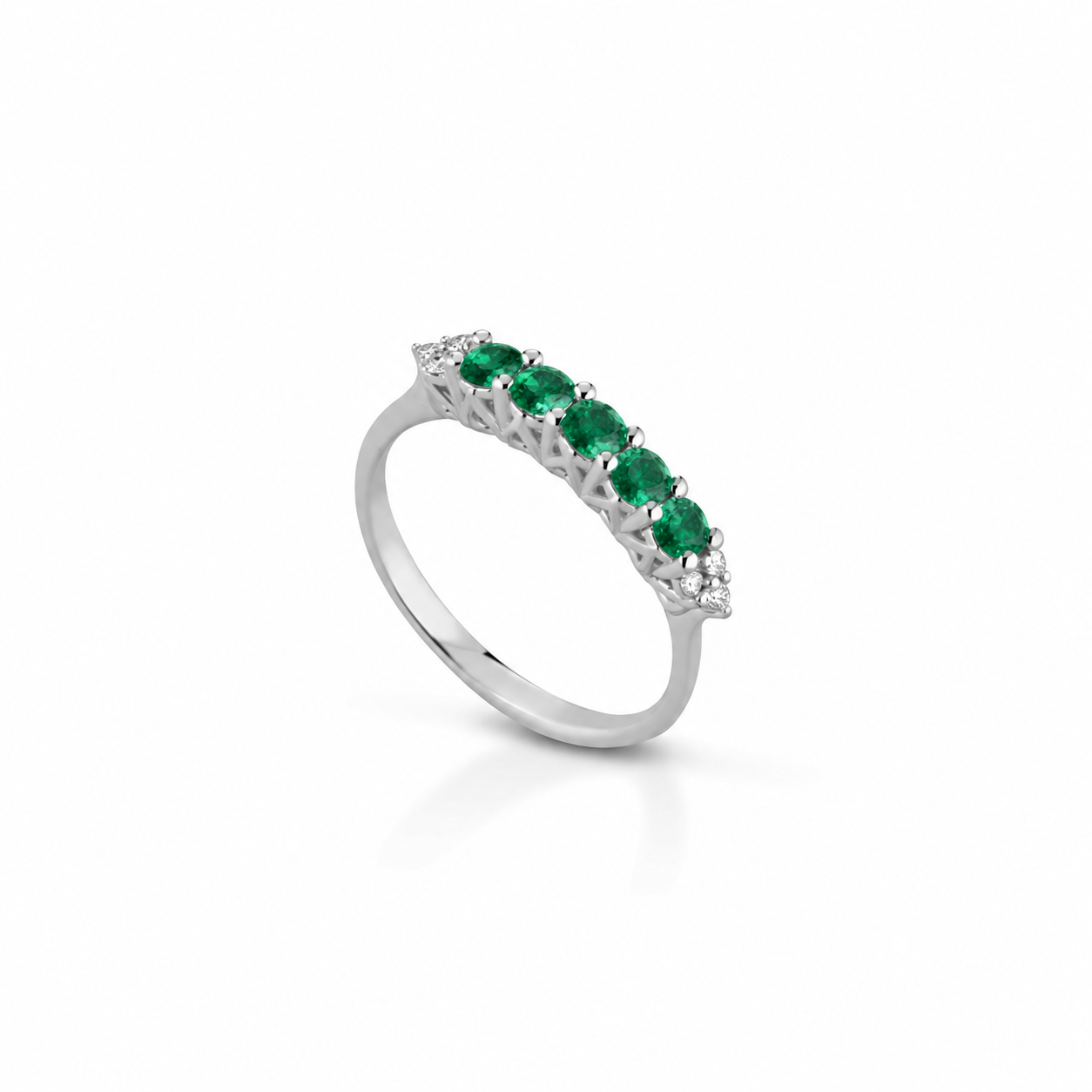 ANELLO VERETTA IN ORO BIANCO 18KT CON DIAMANTI E SMERALDI