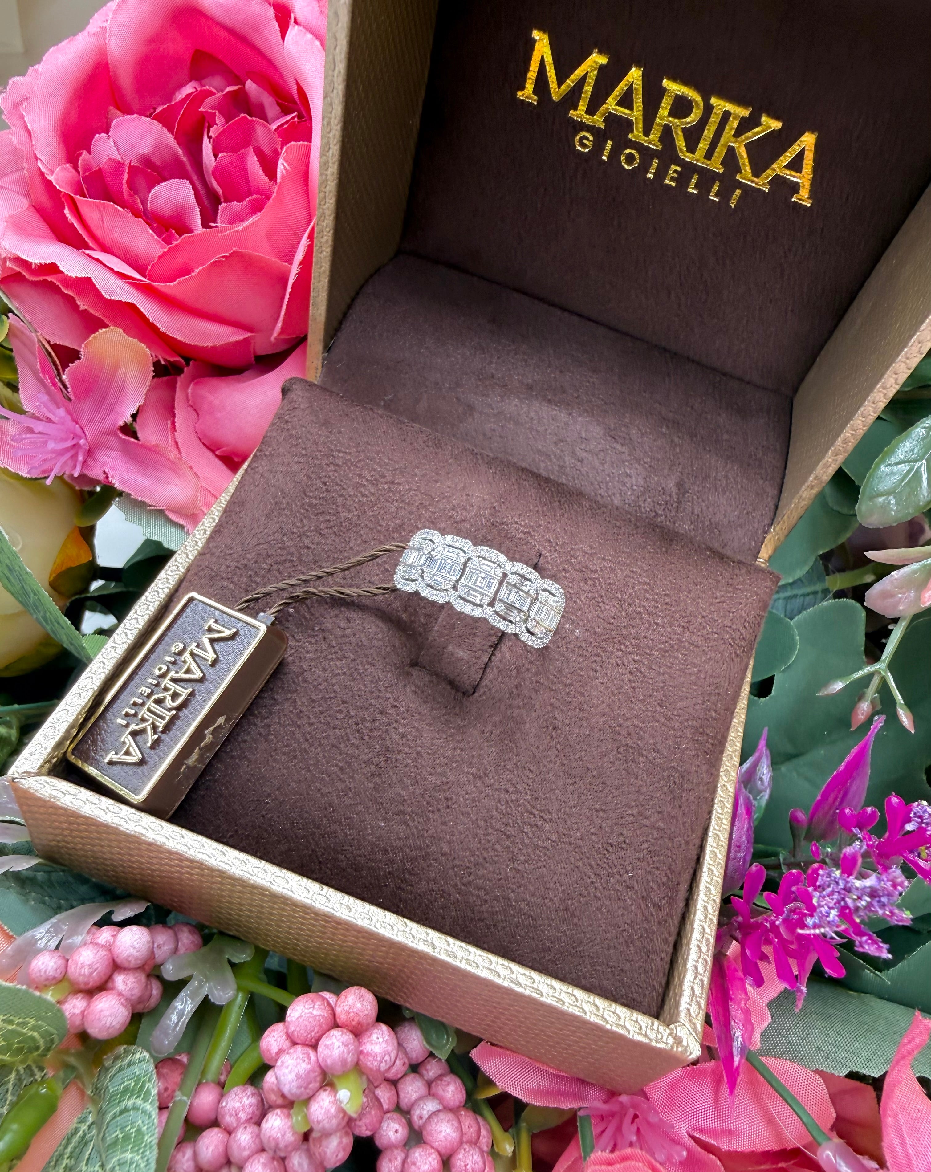 ANELLO VERETTA IN ORO BIANCO 18KT DIAMANTI E BAGUETTE