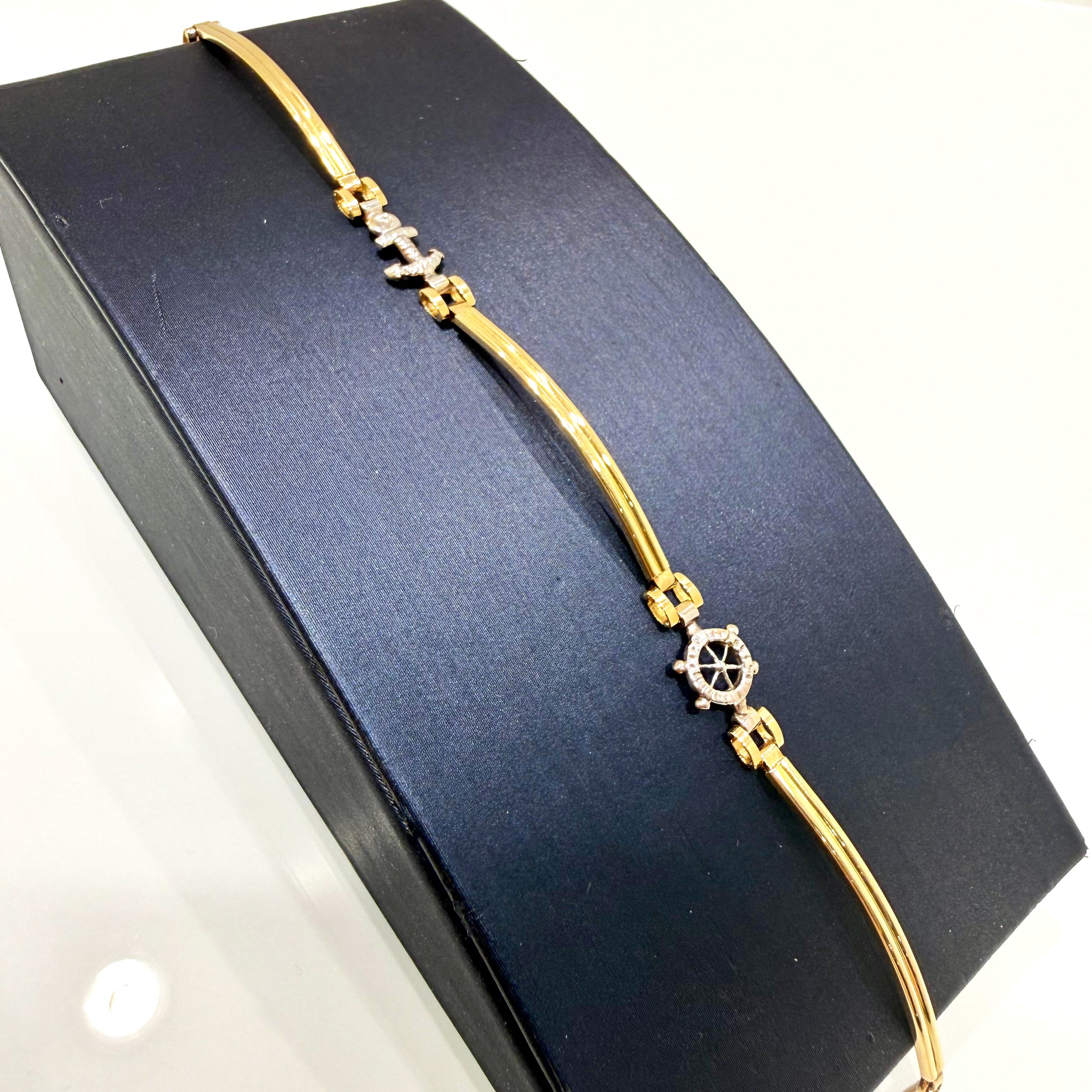 Bracciale timone e ancora in oro giallo 18KT (750) – stile nautico – Made in Italy