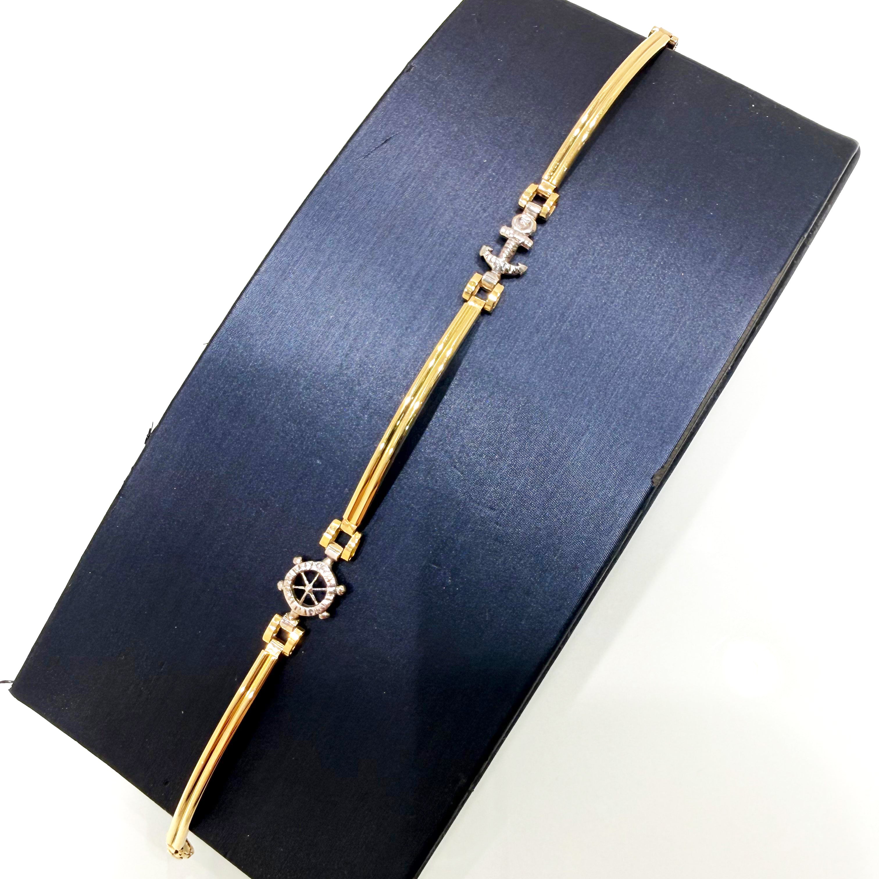 Bracciale timone e ancora in oro giallo 18KT (750) – stile nautico – Made in Italy