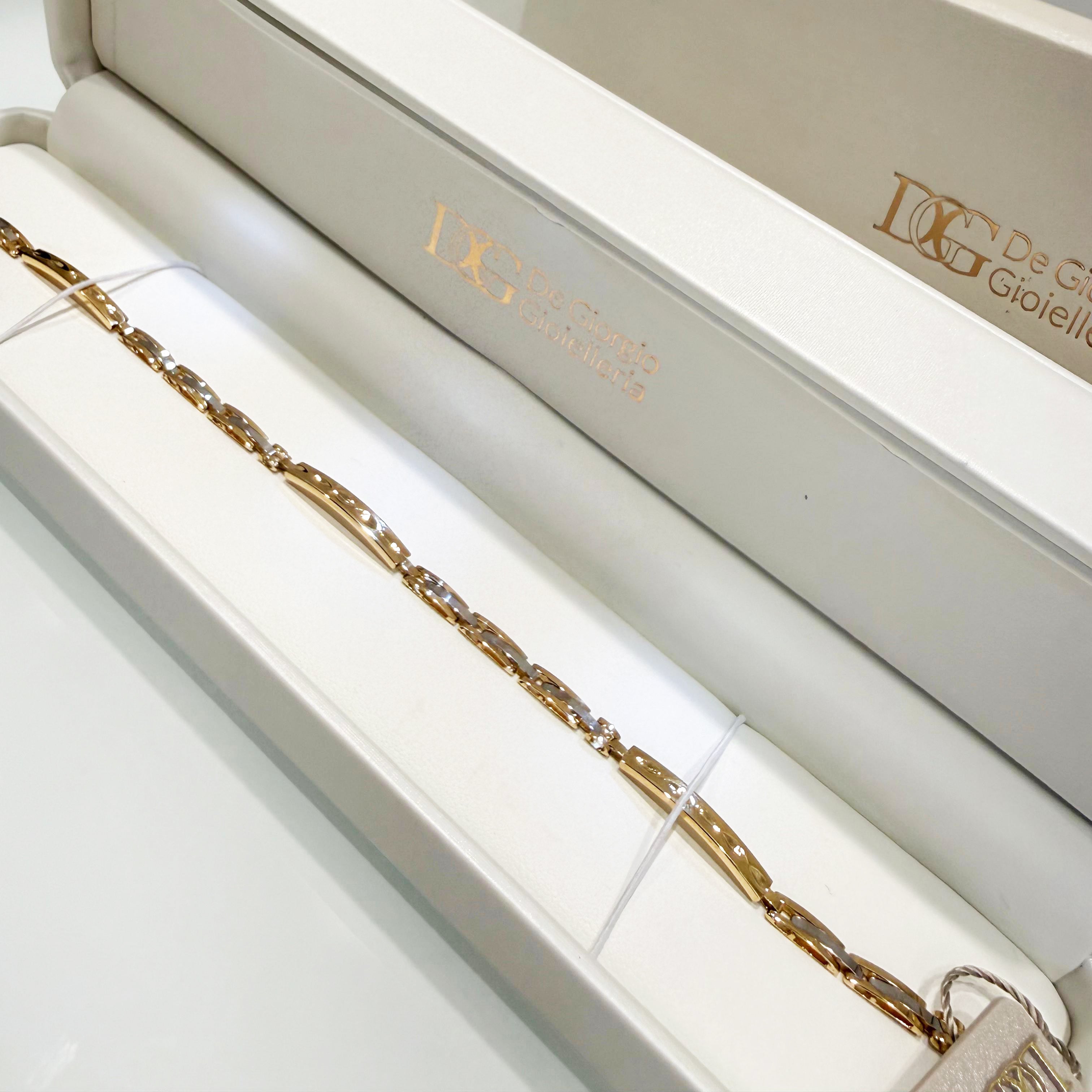 Bracciale uomo bicolore in oro giallo e oro bianco 18KT (750) con maglie lavorate – Made in Italy