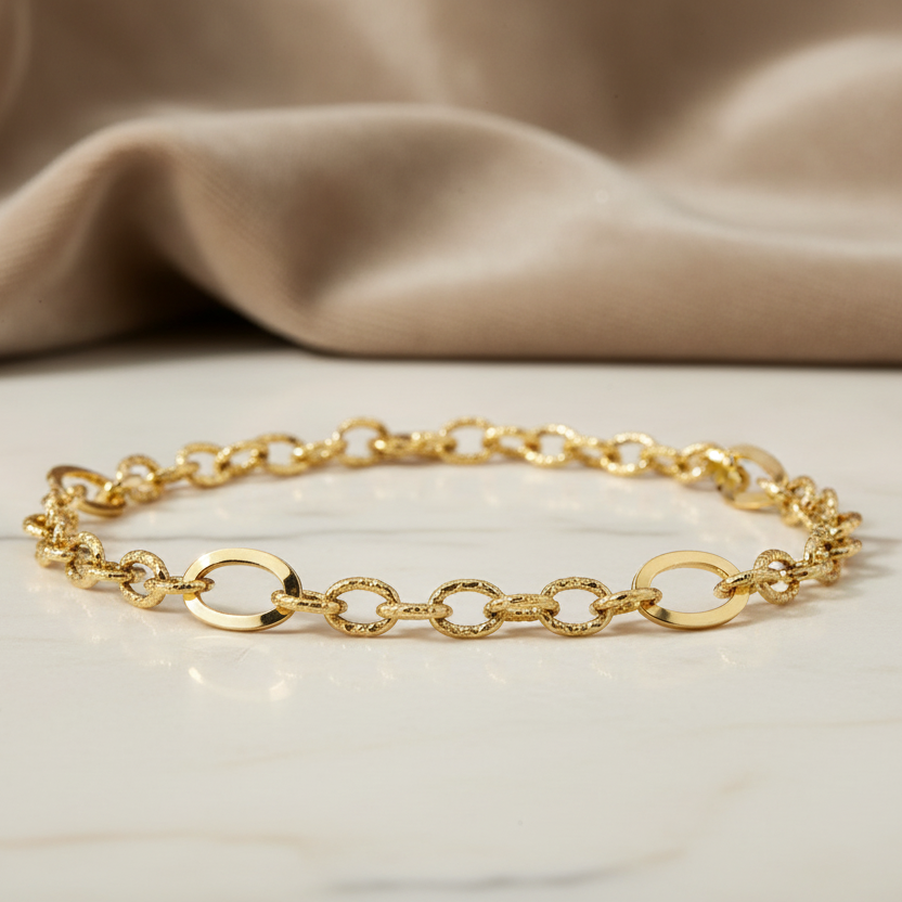 Bracciale a maglie ovali alternate in oro giallo 18KT (750) – Design moderno ed elegante