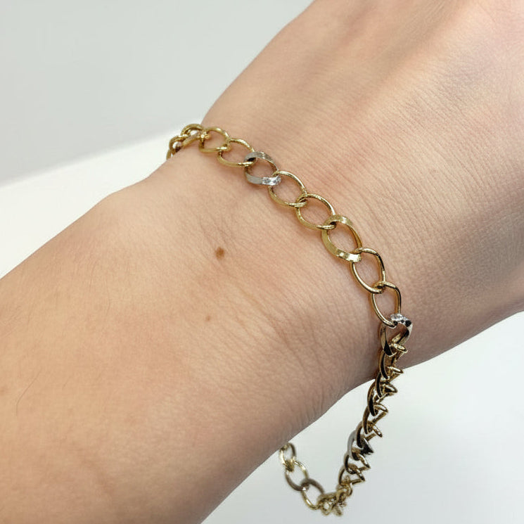 Bracciale in oro giallo e bianco 18KT (750) a maglia alternata