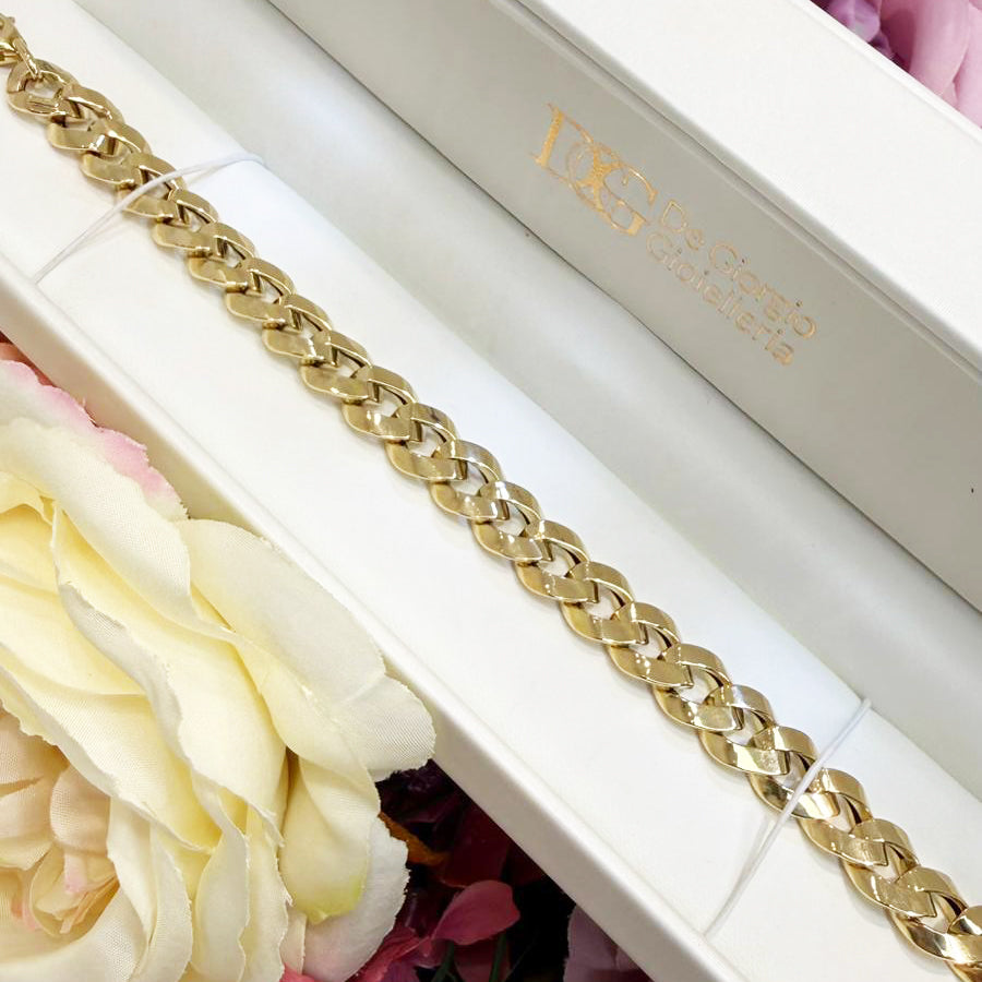 Bracciale unisex maglia grumetta piatta in oro giallo 18KT (750)