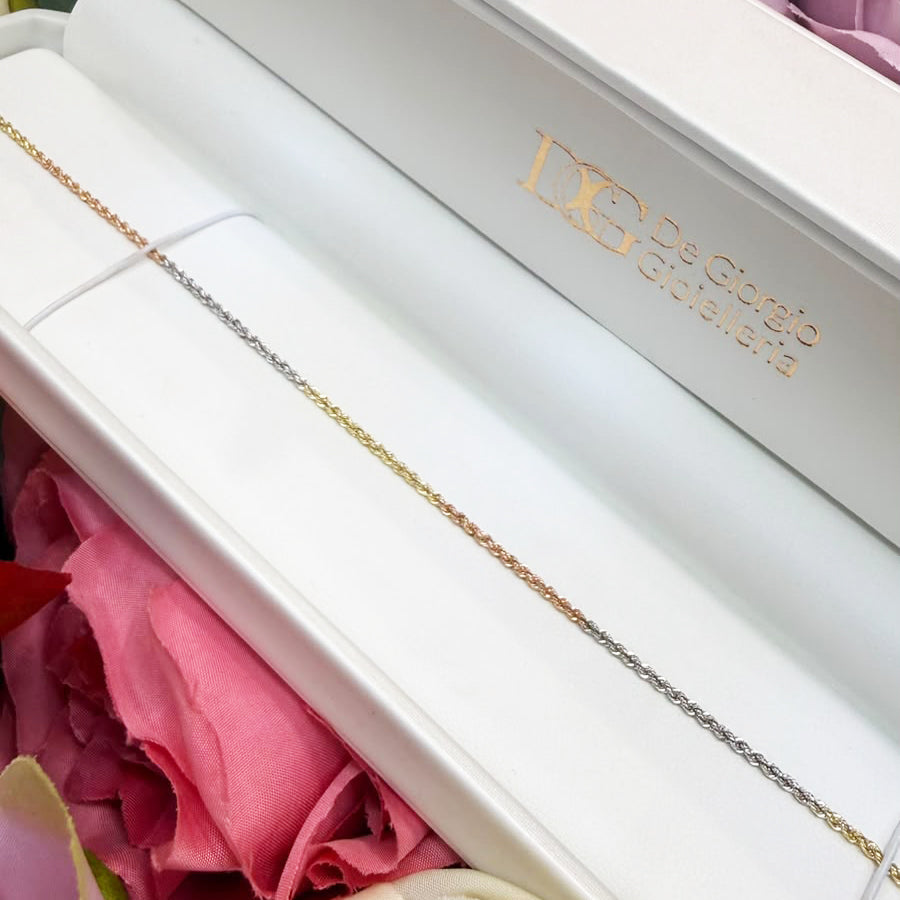Bracciale a maglia torchon tricolore in oro 18 KT (750)