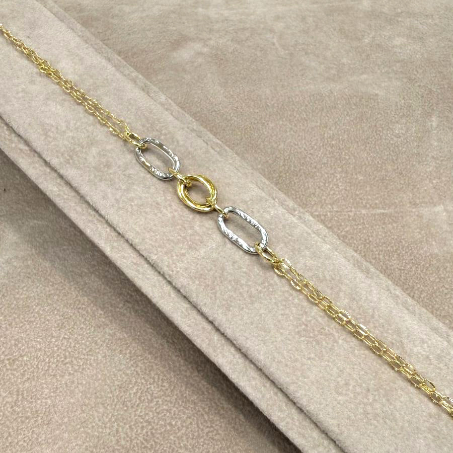 Bracciale Bicolore con Maglie Geometriche in Oro 18 KT