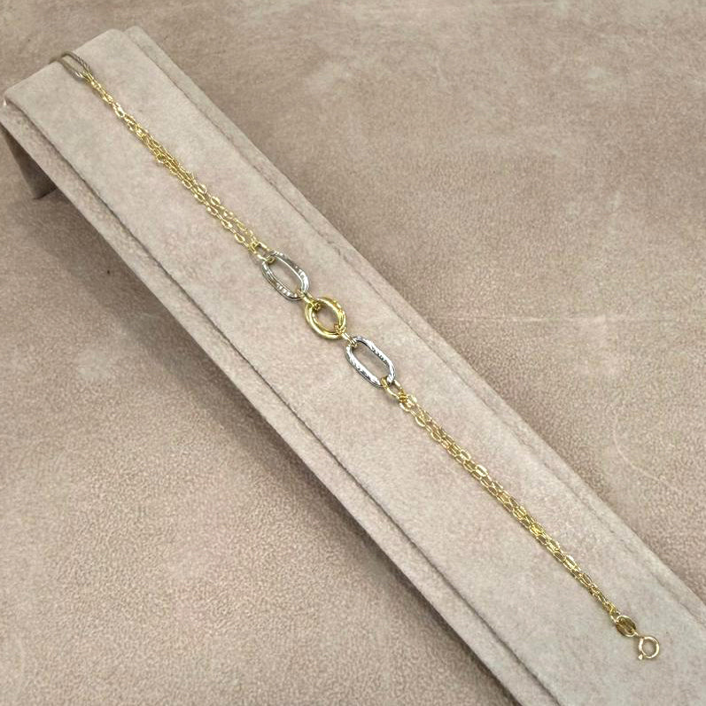 Bracciale Bicolore con Maglie Geometriche in Oro 18 KT