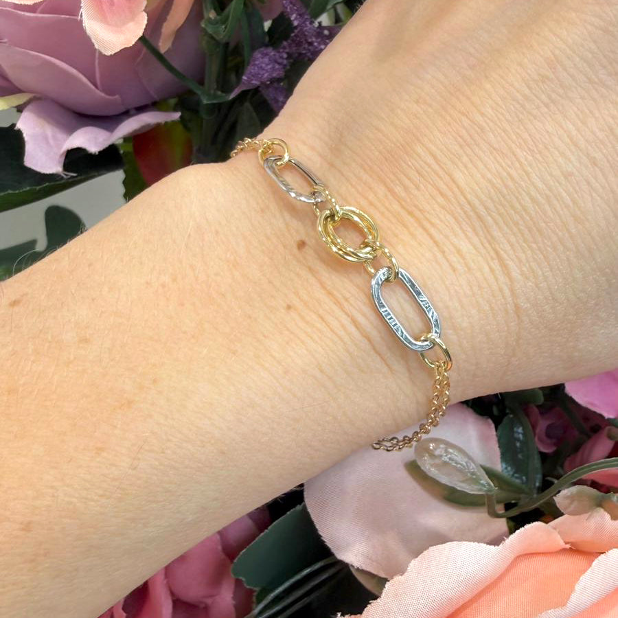 Bracciale Bicolore con Maglie Geometriche in Oro 18 KT