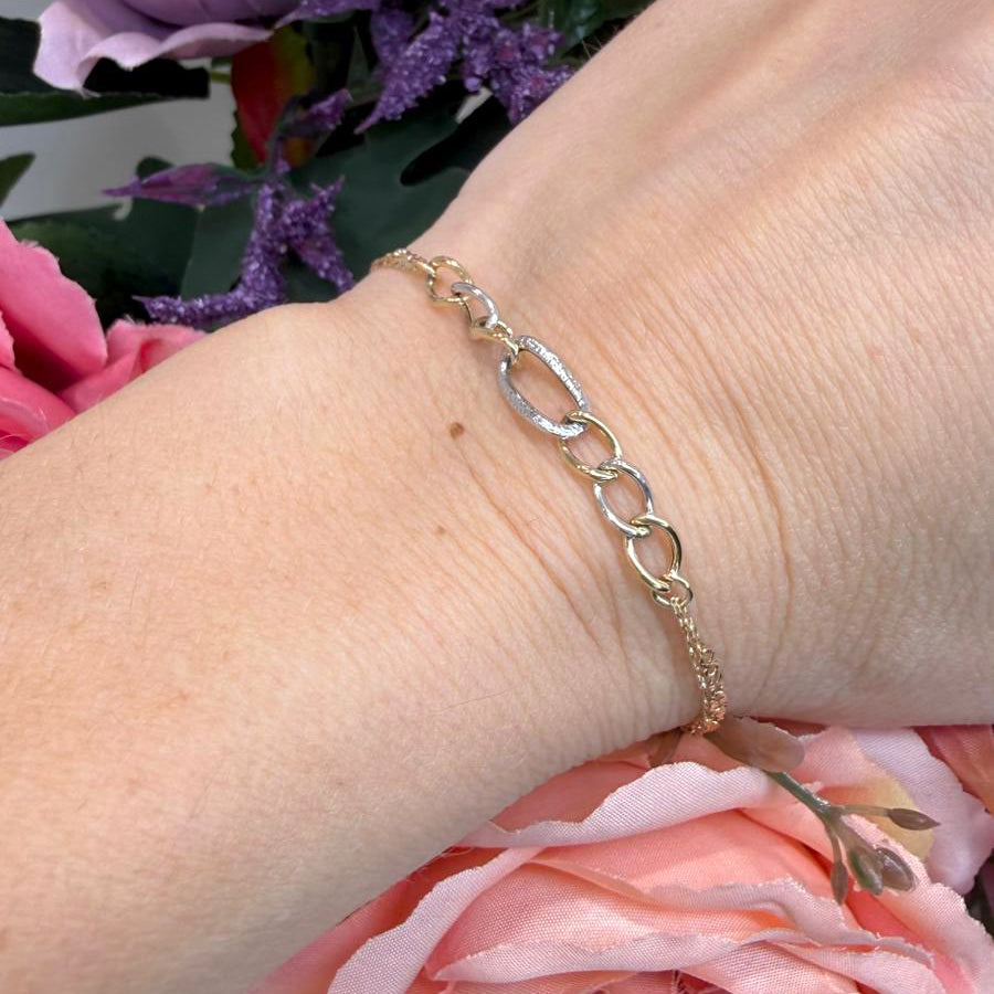 Bracciale Bicolore con Maglie Centrali in Oro 18 KT