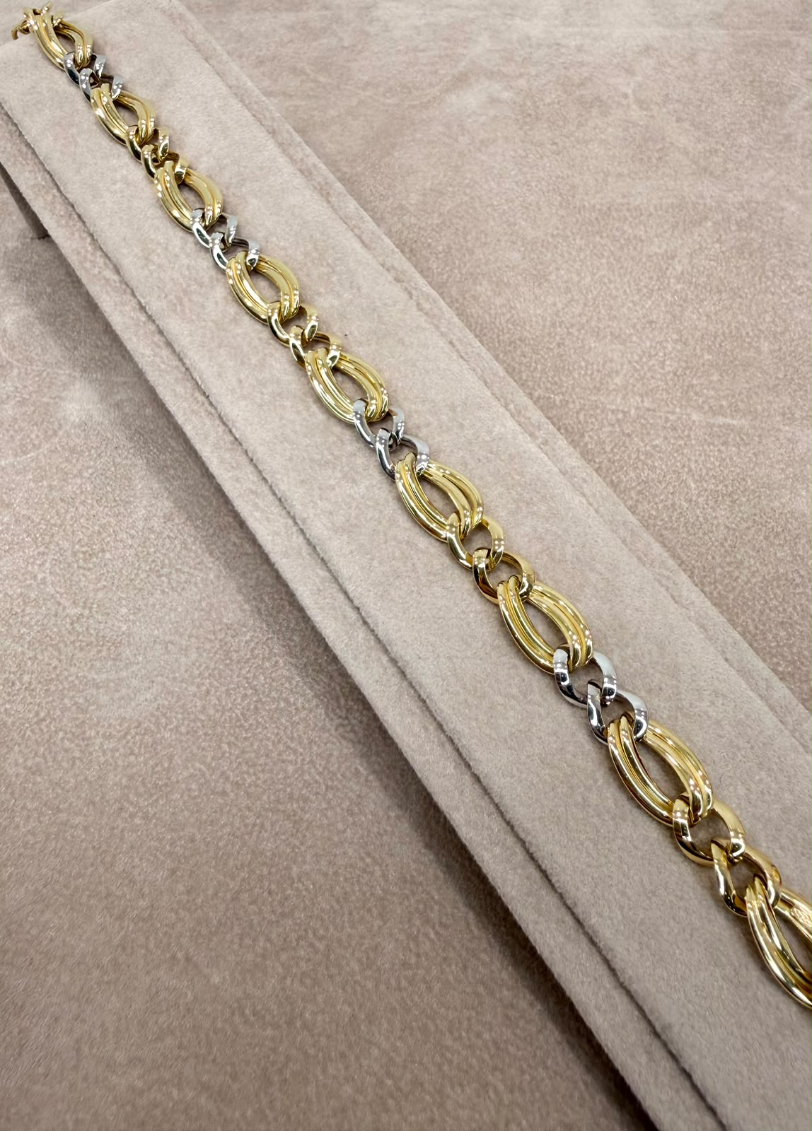 BRACCIALE IN ORO GIALLO E BIANCO 18 KT (750) CON MAGLIE OVALI