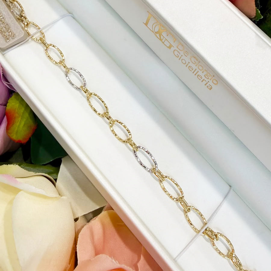 BRACCIALE CON MAGLIE OVALI BICOLORE IN ORO 18 KT (750)
