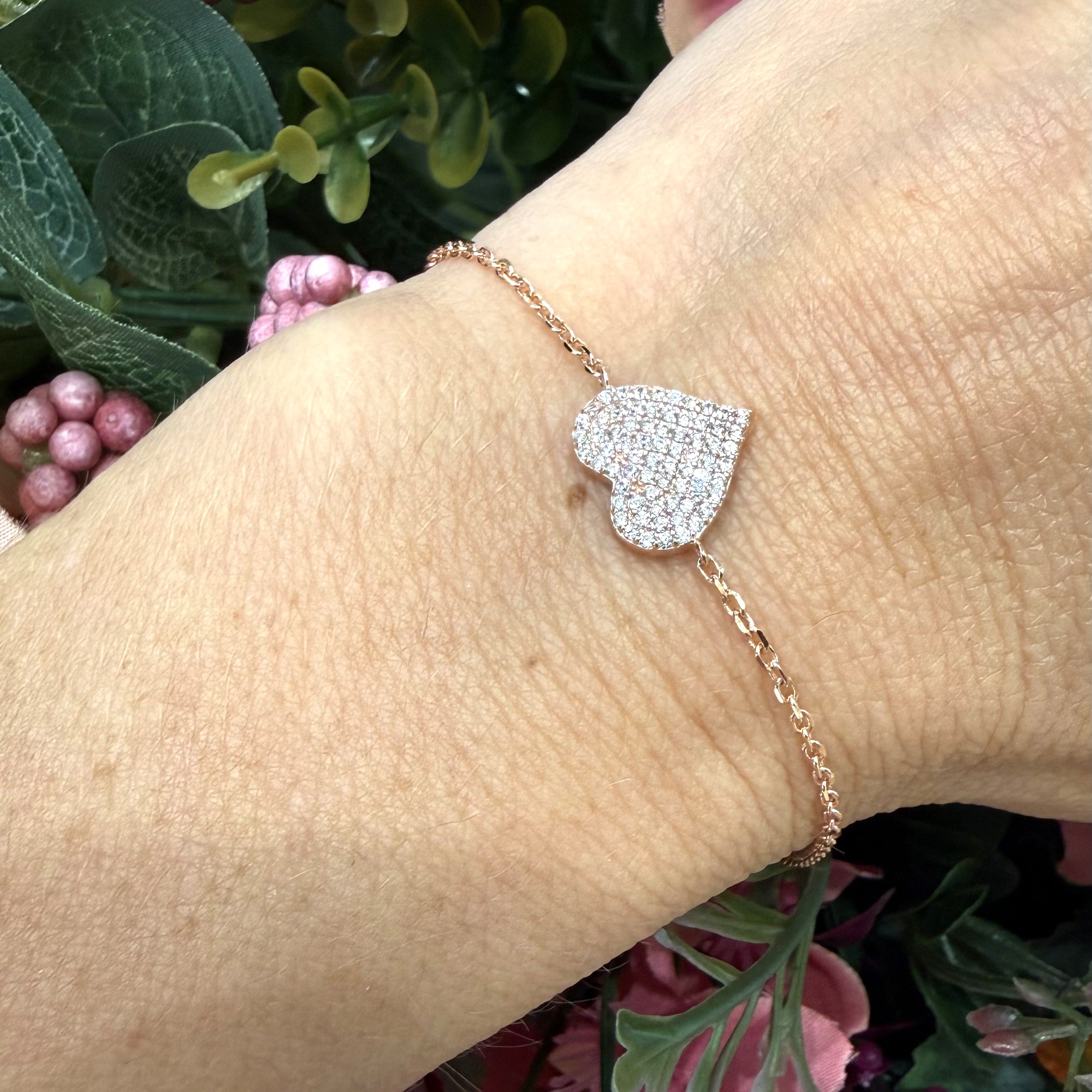 BRACCIALE CUORE CON ZIRCONI PAVÉ ROSÉ IN ARGENTO 925
