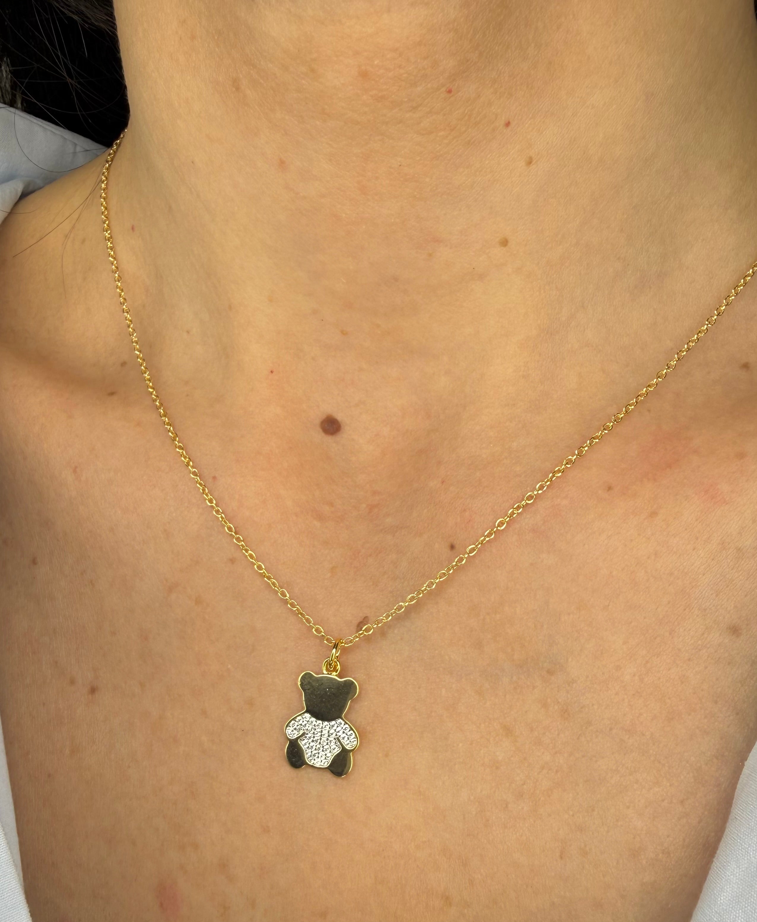 COLLANA ORSETTO CON ZIRCONI PAVÉ DORATA IN ARGENTO 925