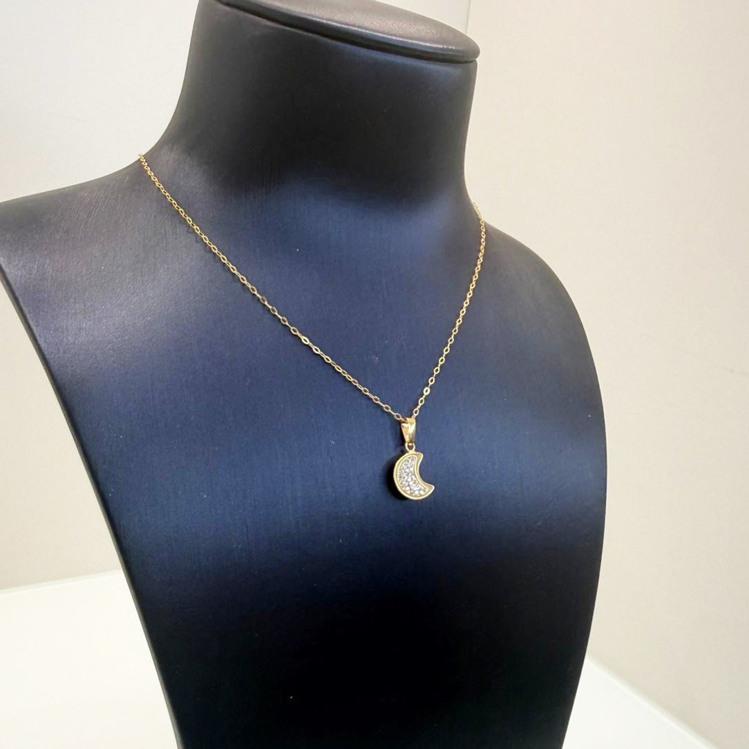 Collana con ciondolo luna e zirconi in oro giallo 18KT (750) – Made in Italy