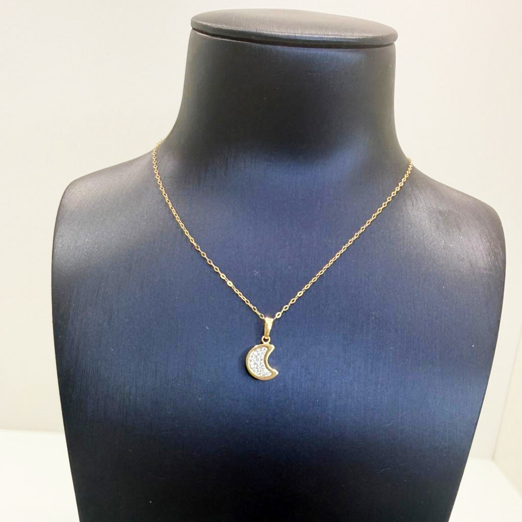 Collana con ciondolo luna e zirconi in oro giallo 18KT (750) – Made in Italy