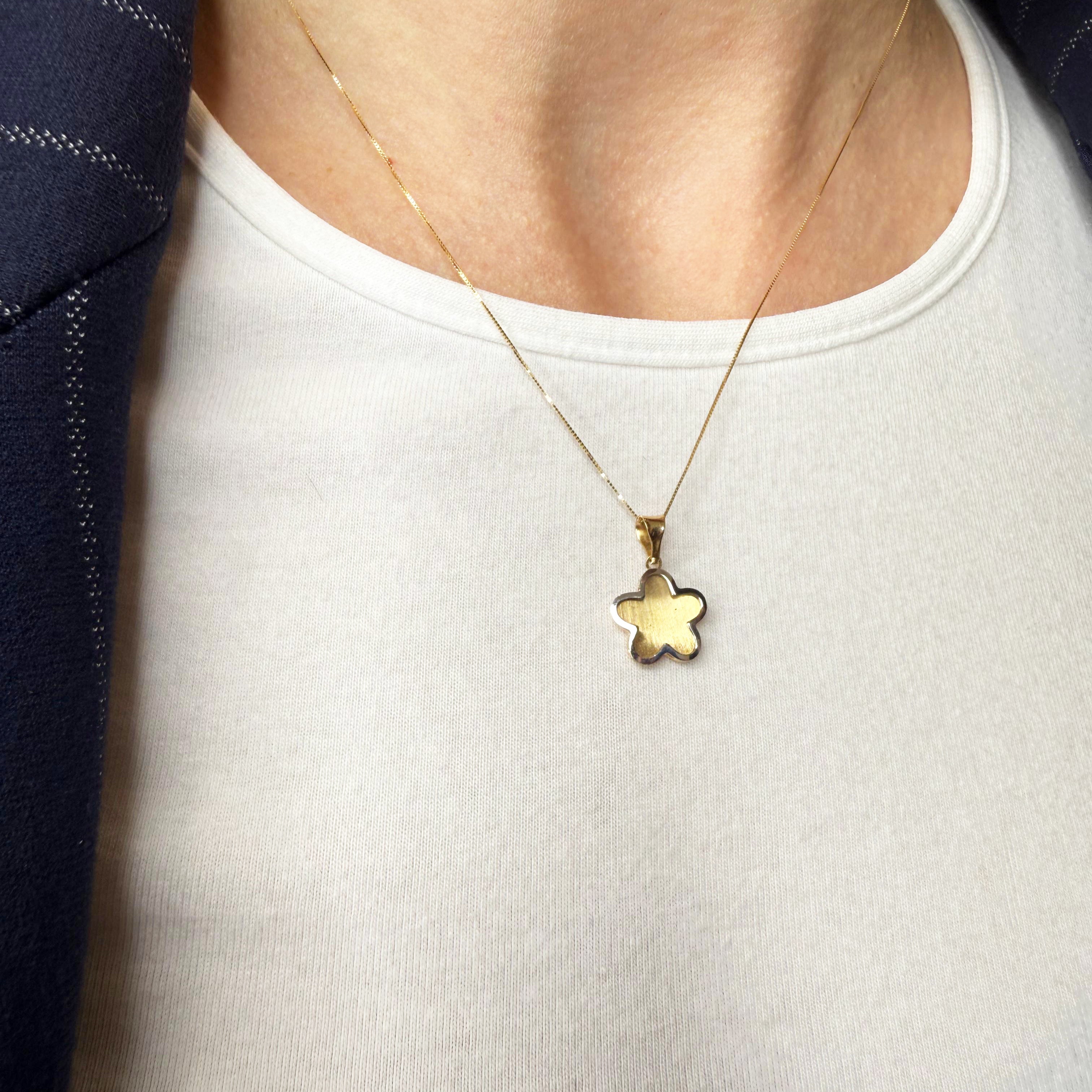 Collana con ciondolo fiore bicolore in oro 18KT (750) - Made in Italy