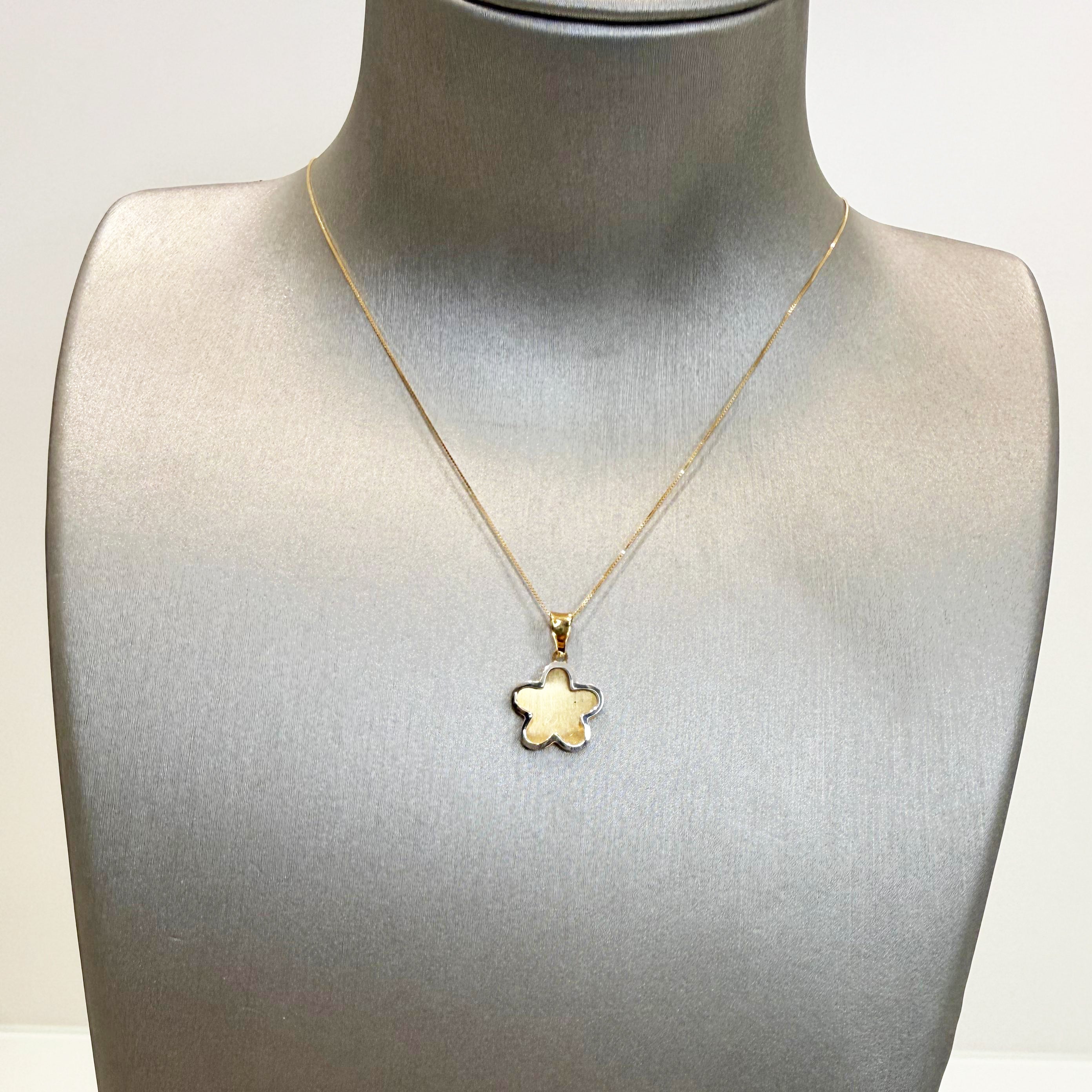 Collana con ciondolo fiore bicolore in oro 18KT (750) - Made in Italy