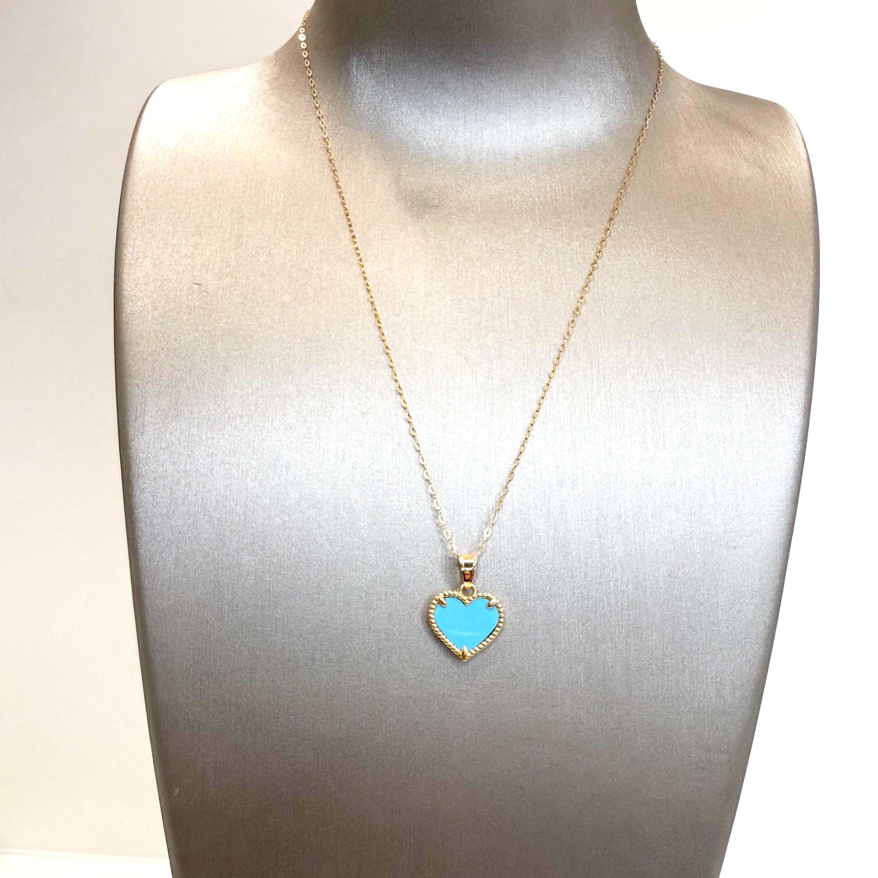 Collana con cuore azzurro in oro giallo 18KT (750) – Made in Italy