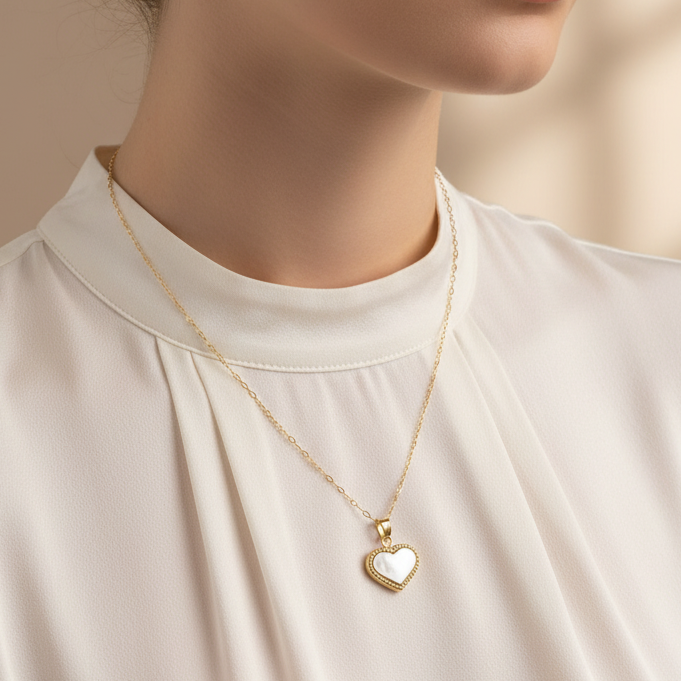 Collana con cuore in madreperla e oro giallo 18KT (750)