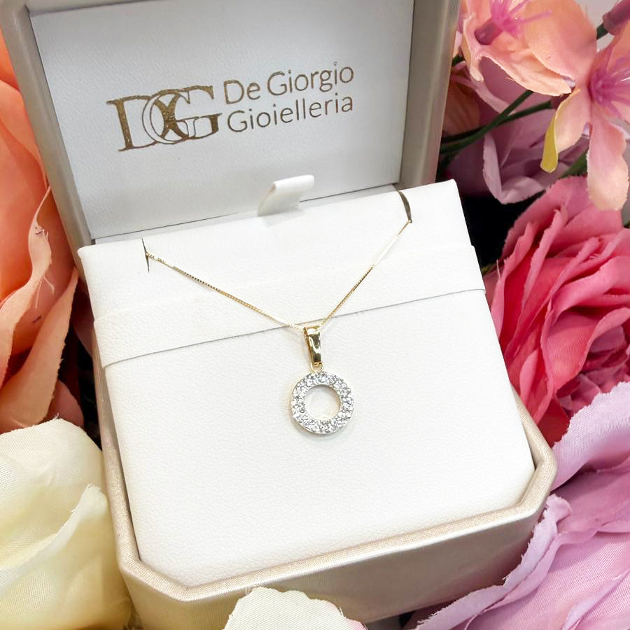 Ciondolo cerchio da donna con zirconi in oro giallo (750)