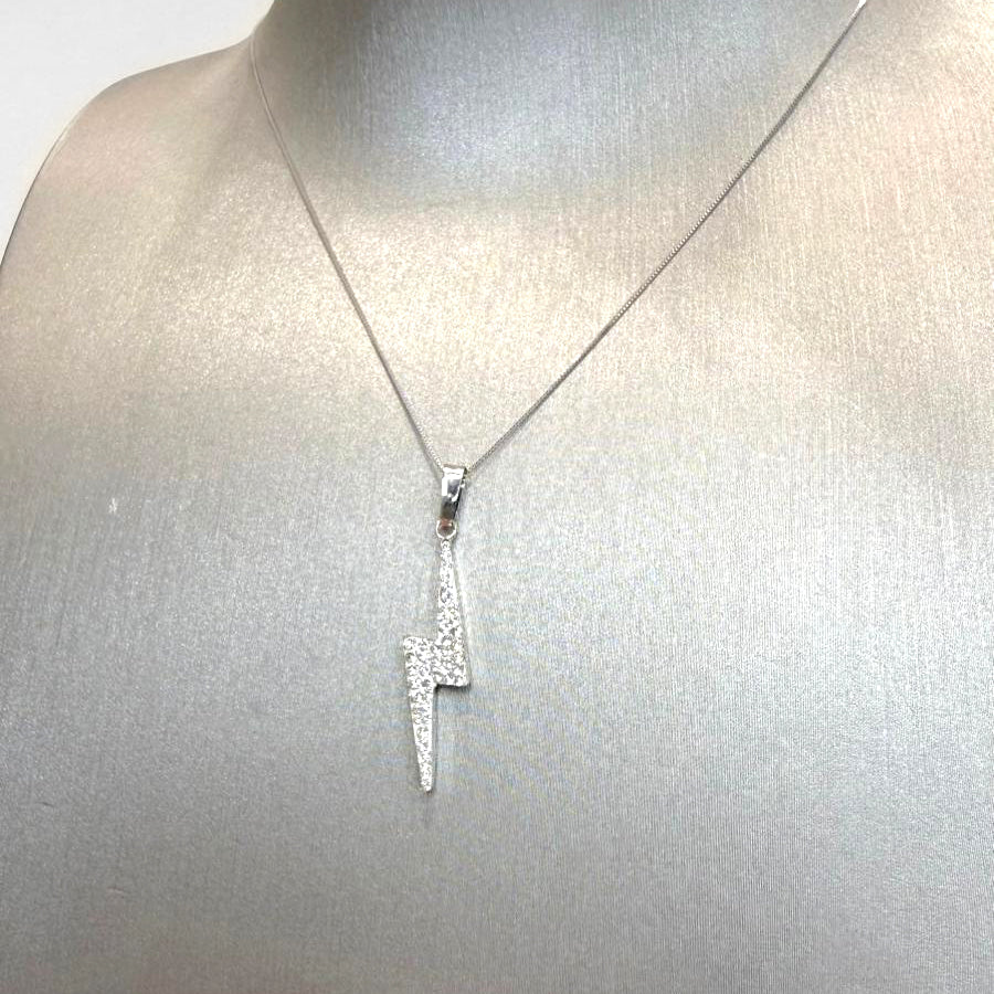 Collana Fulmine con Zirconi in Oro Bianco 18KT (750)