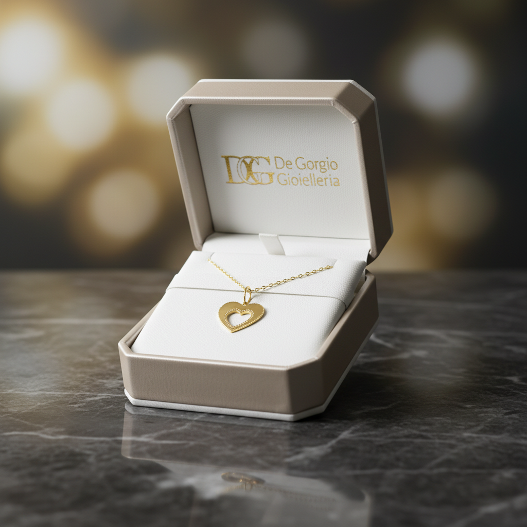 Collana con cuore traforato e bordo lavorato in oro giallo 18 KT (750)
