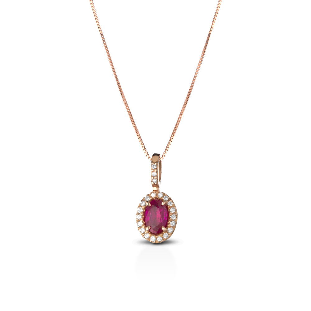 CIONDOLO IN ORO ROSA 18KT CON DIAMANTI E RUBINO