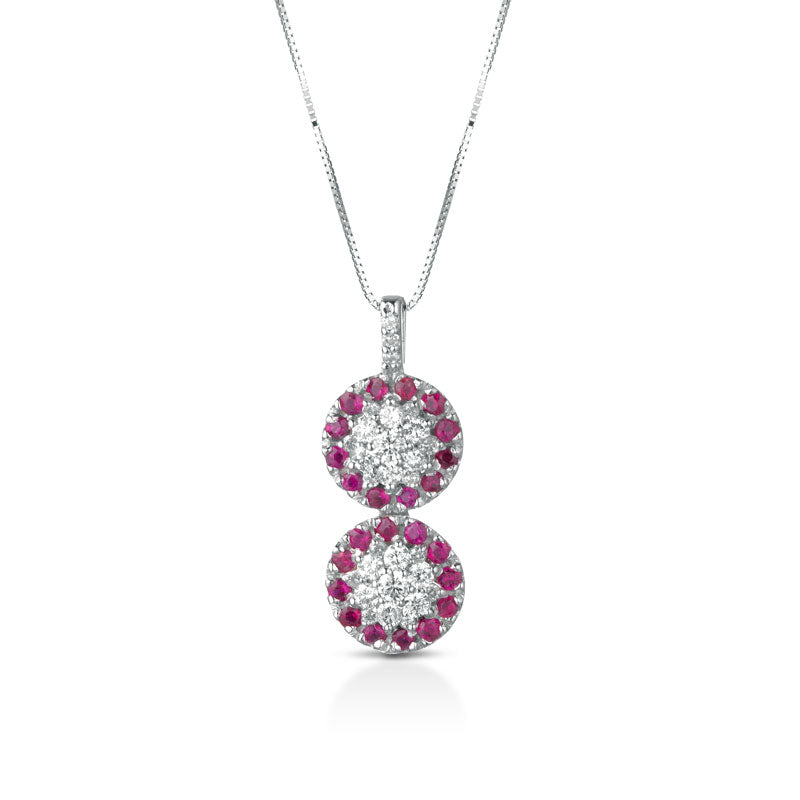 CIONDOLO IN ORO BIANCO 18KT CON DIAMANTI E RUBINI