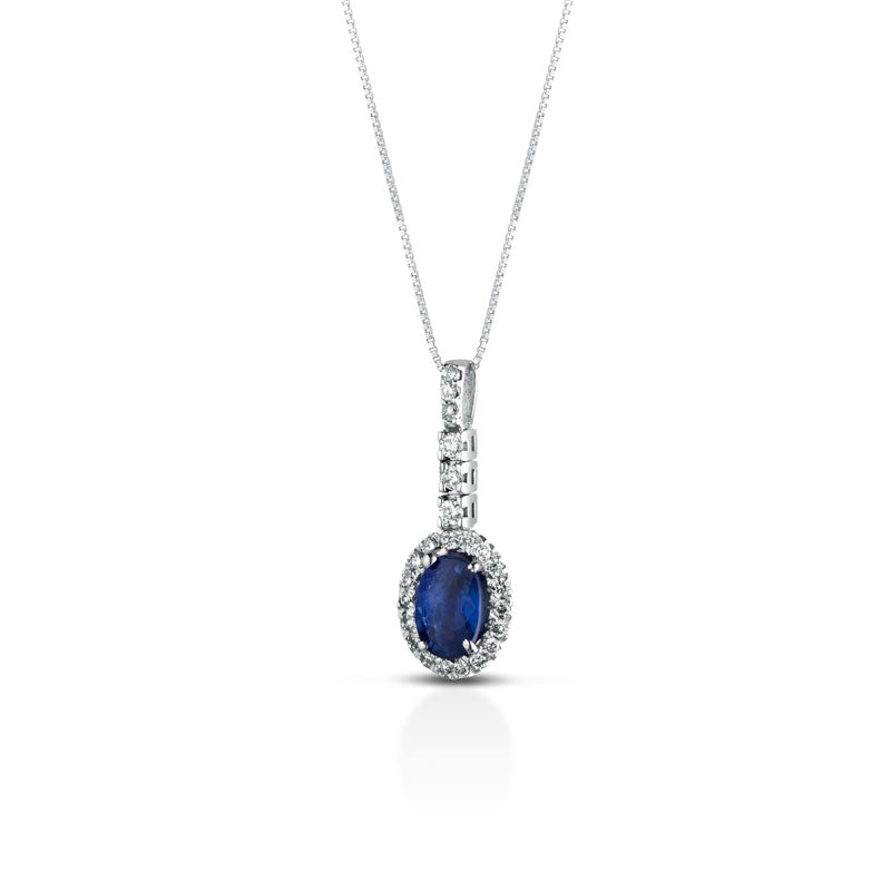 COLLANA IN ORO BIANCO 18KT CON DIAMANTI E ZAFFIRO