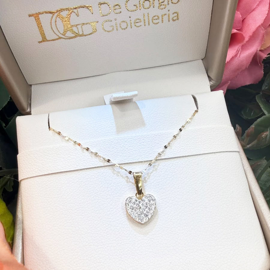 Collana con cuore di zirconi in oro giallo 18 KT (750)