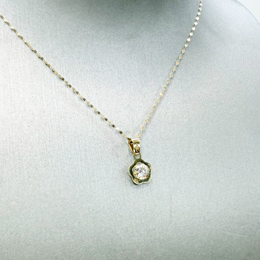 Collana con fiore e zircone in oro giallo 18 KT (750)