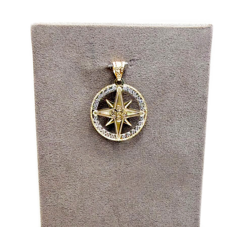 Ciondolo rosa dei venti lavorazione diamantata in oro giallo 18 KT (750)