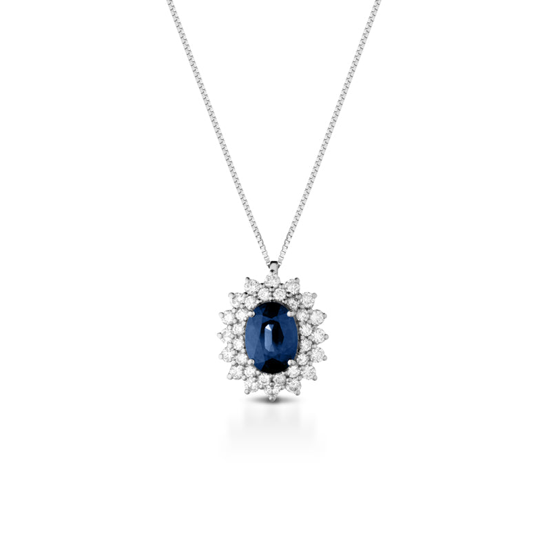 COLLANA IN ORO BIANCO 18KT CON DIAMANTI E ZAFFIRO