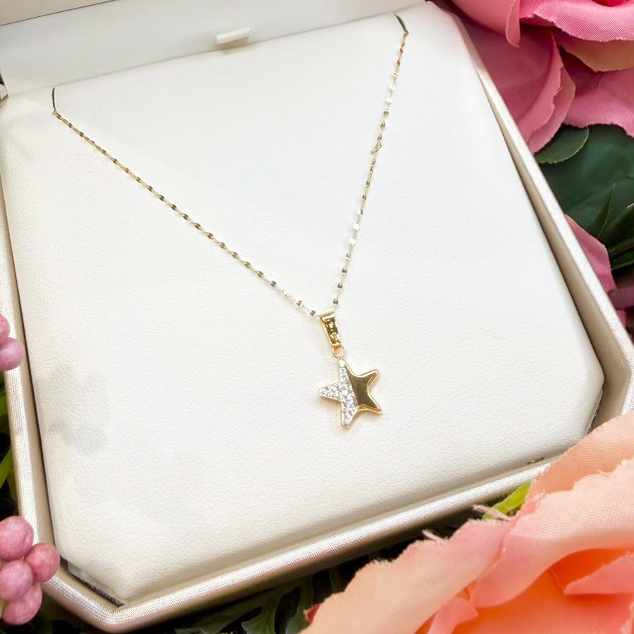 Collana con Stella Bicolore Zirconata in Oro Giallo 18 KT (750)
