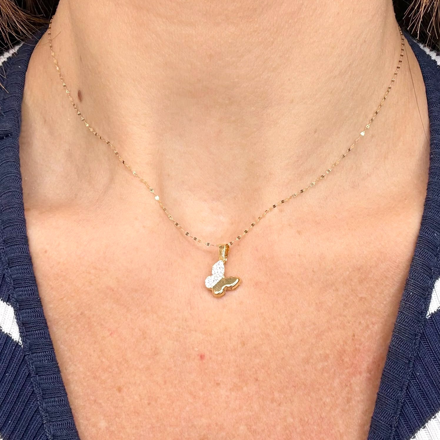 Collana con Farfalla e Zirconi in Oro Giallo 18 KT (750)
