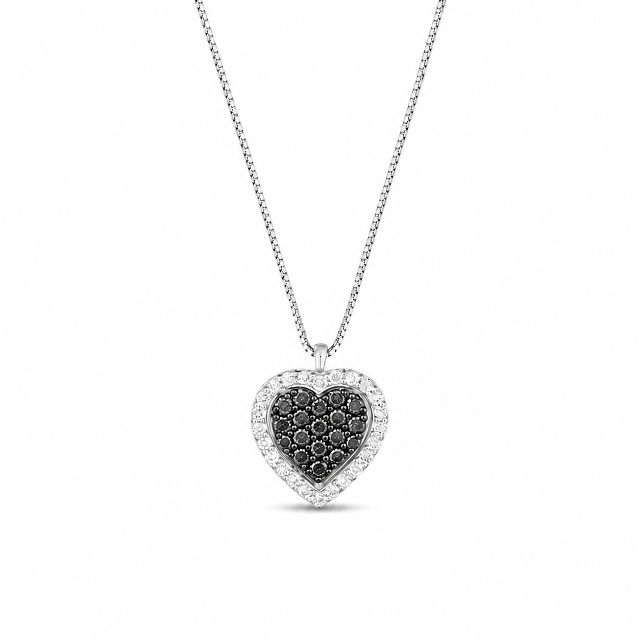 CIONDOLO CUORE IN ORO 18KT CON DIAMANTI BIANCHI E NERI