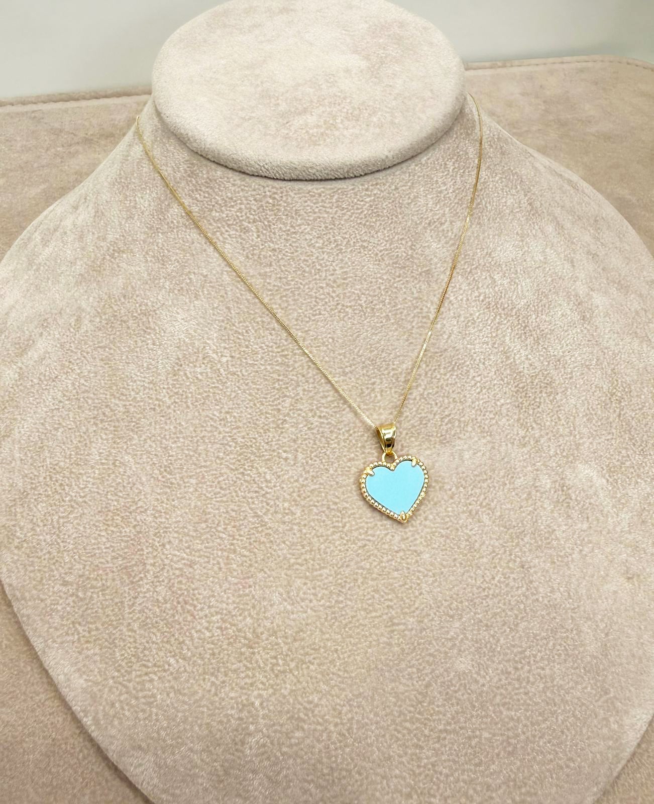 Collana con Cuore in Turchese e Oro Giallo 18 KT