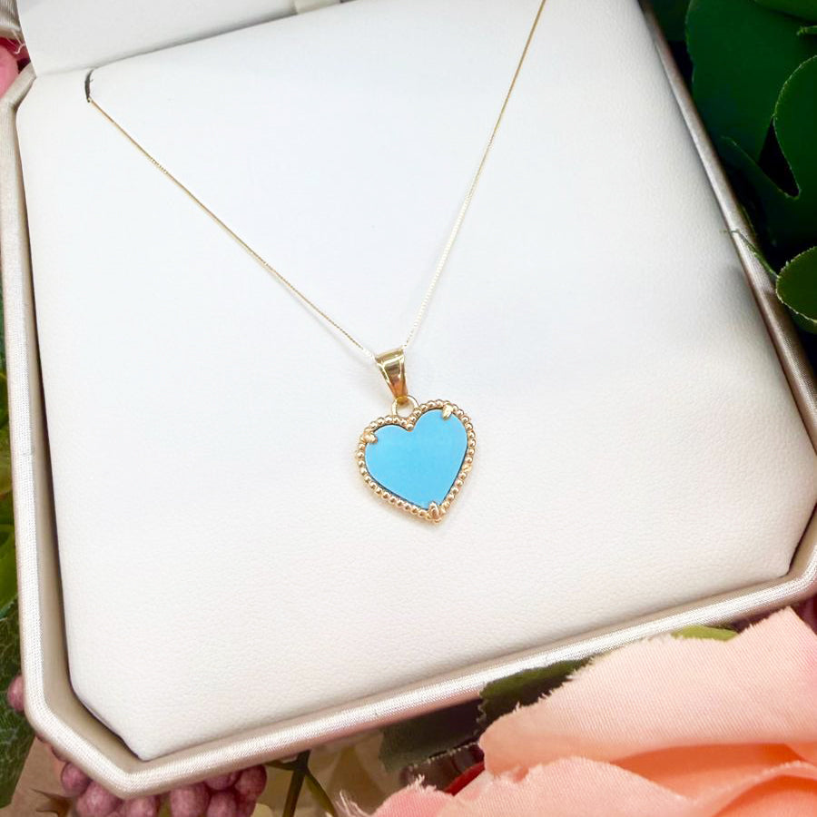 Collana con Cuore in Turchese e Oro Giallo 18 KT