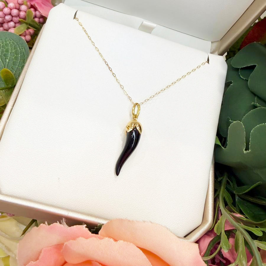 Collana con Cornetto Nero in Oro Giallo 18 KT