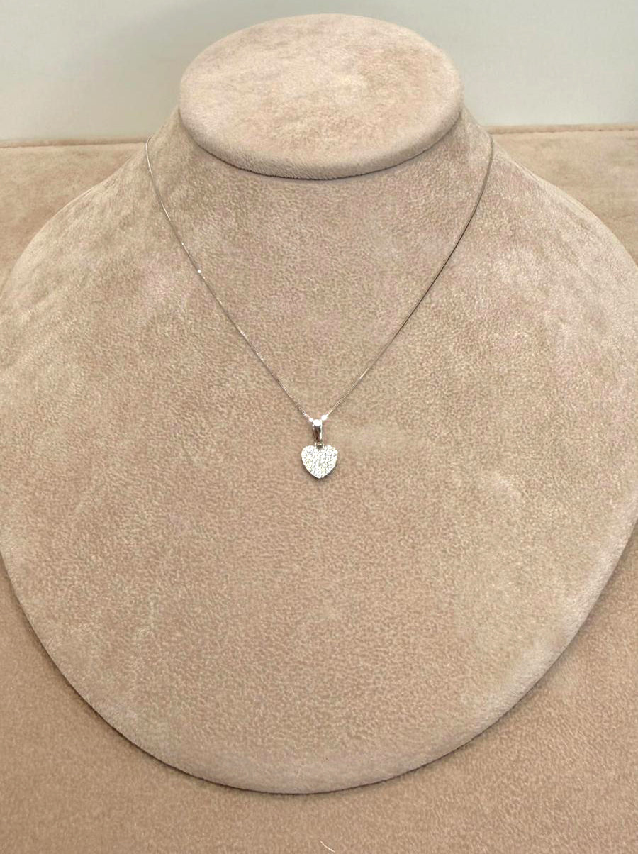 Collana Cuore Luminoso con Zirconi in Oro Bianco 18 KT