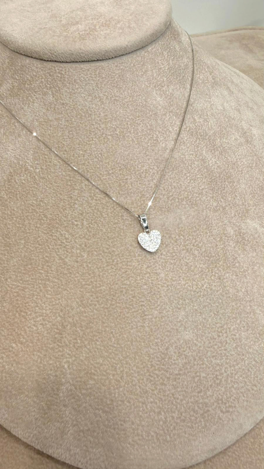Collana Cuore Luminoso con Zirconi in Oro Bianco 18 KT