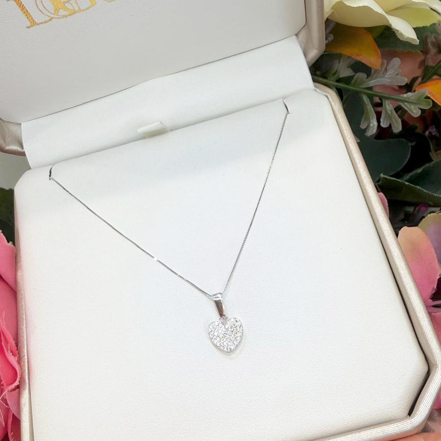 Collana Cuore Luminoso con Zirconi in Oro Bianco 18 KT