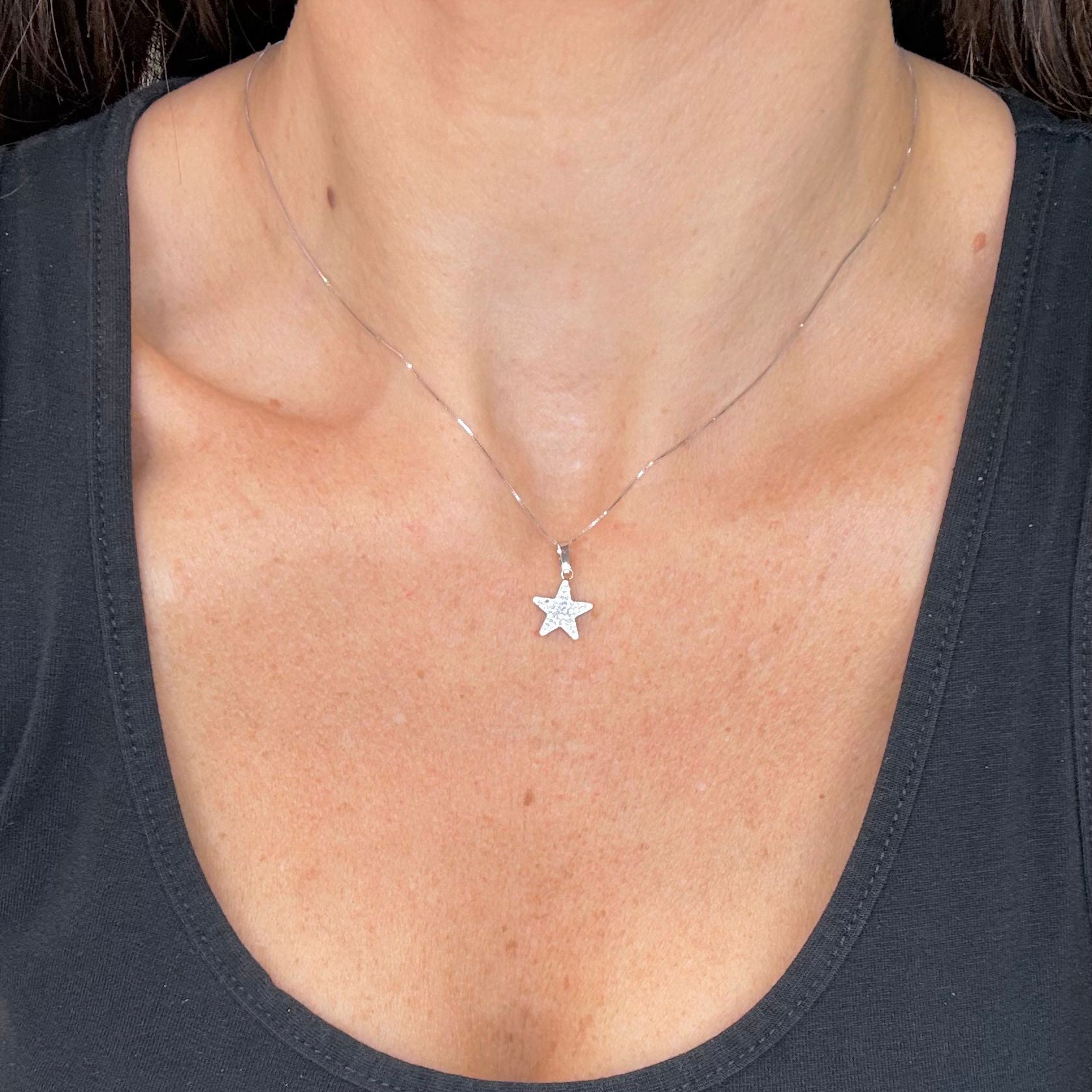 Collana con Ciondolo Stella e Zirconi in Oro Bianco 18 KT