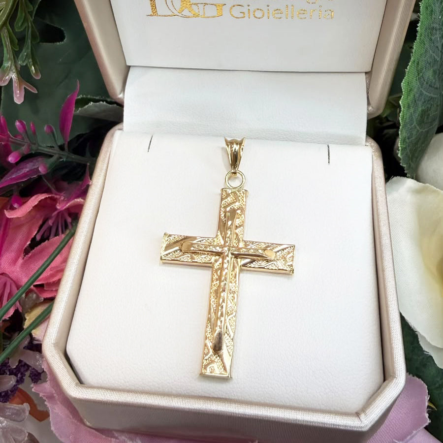 CIONDOLO CROCE IN ORO GIALLO 18 KT (750) LAVORATA