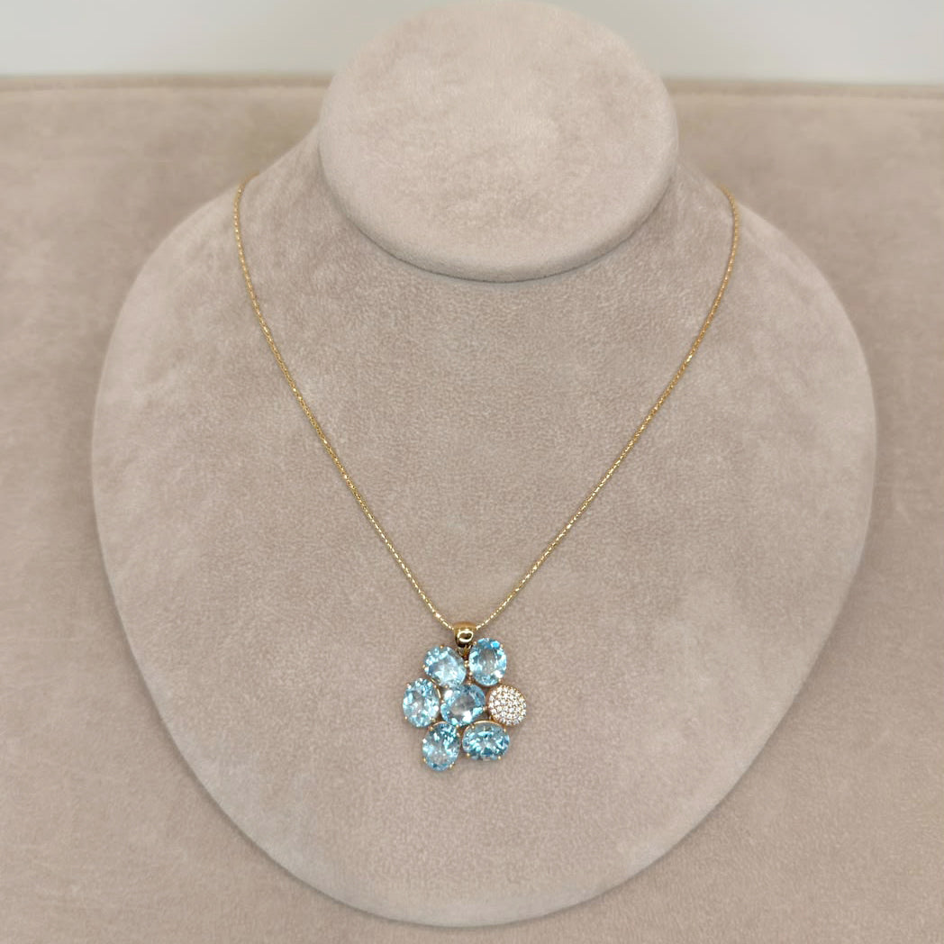COLLANA IN ORO ROSA 18 KT (750) CON PIETRE AZZURRE E BIANCHE