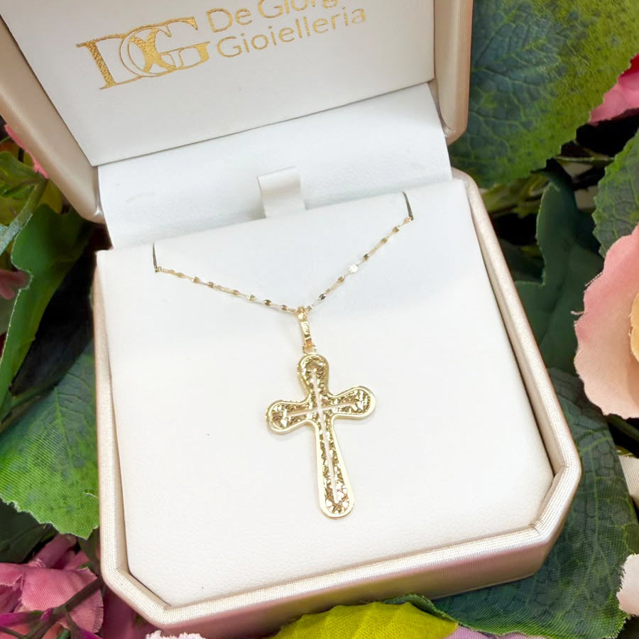 CIONDOLO CROCE IN ORO GIALLO 18 KT (750) CON COLLANA