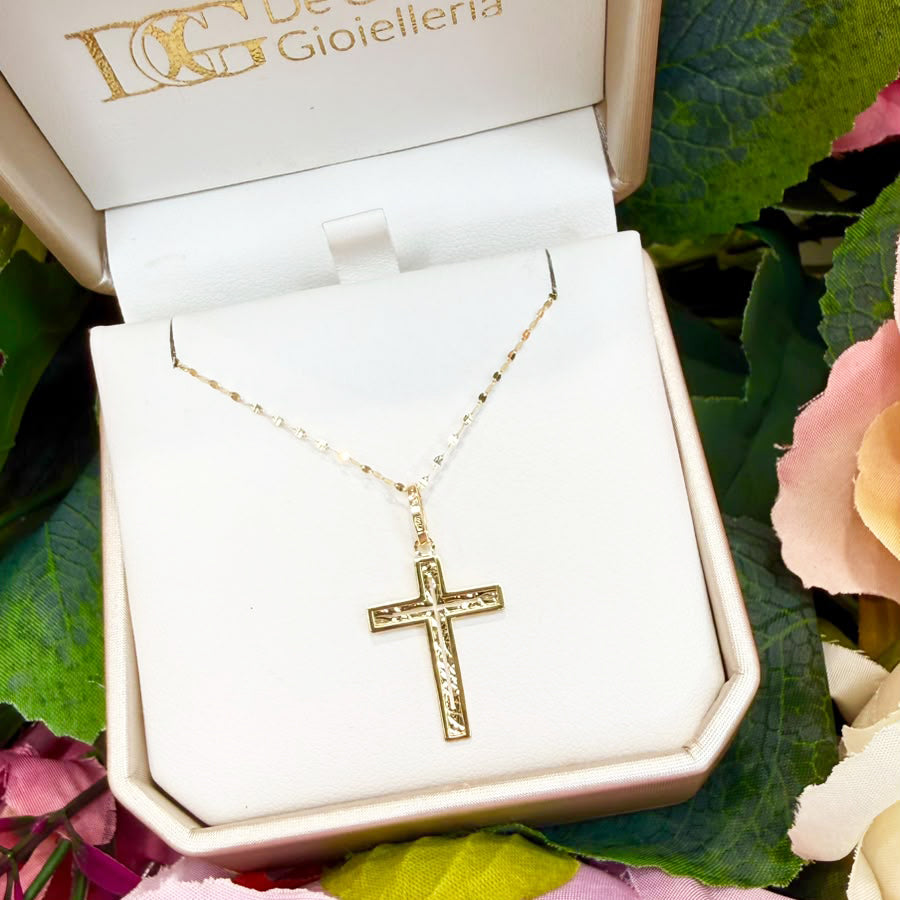 CIONDOLO CROCE IN ORO GIALLO 18 KT (750) CON COLLANA