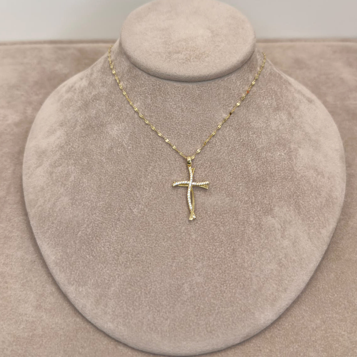 COLLANA CON CROCE IN ORO GIALLO 18 KT (750) E ZIRCONI
