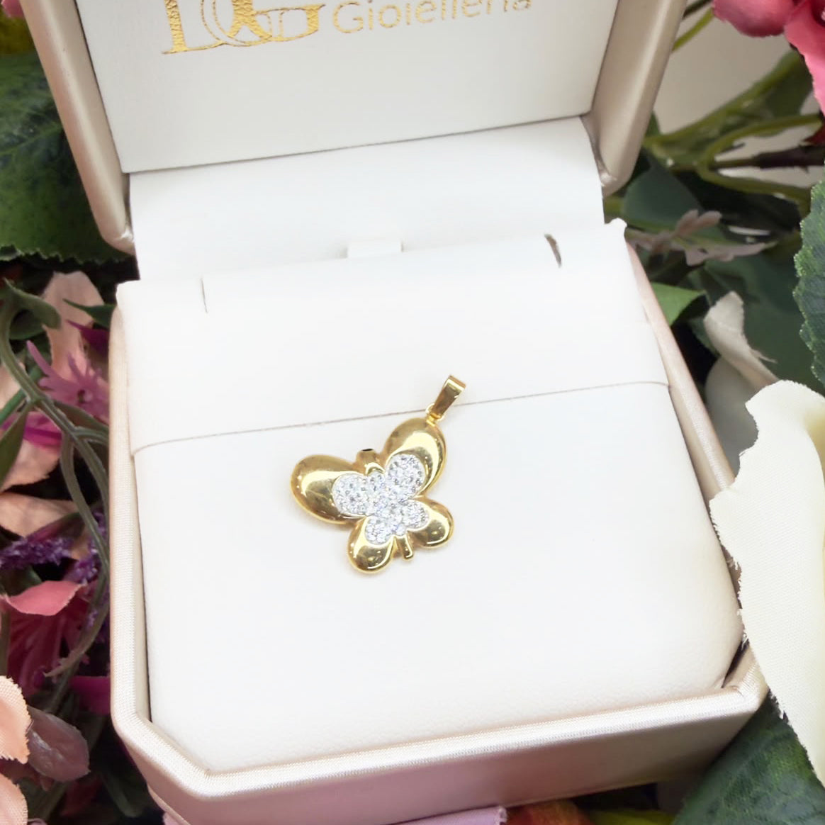 CIONDOLO FARFALLA IN ORO GIALLO 18 KT (750) CON ZIRCONI